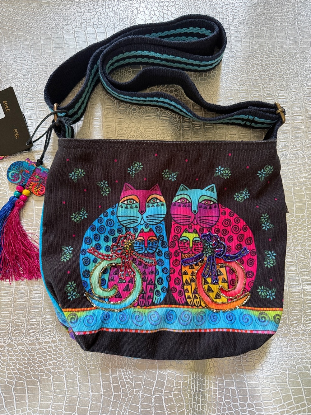 Laurel Burch NWT Colorful Cat Print Crossbody Bag